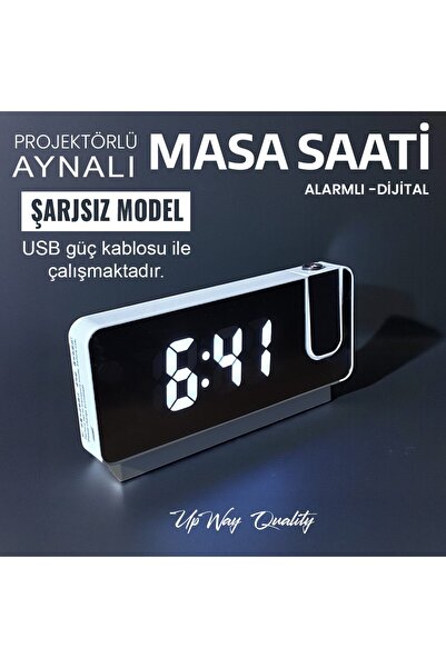 UpWay Projektörlü Aynalı Dijital Masa Saati – Ayarlanabilir Lazer Yansımalı