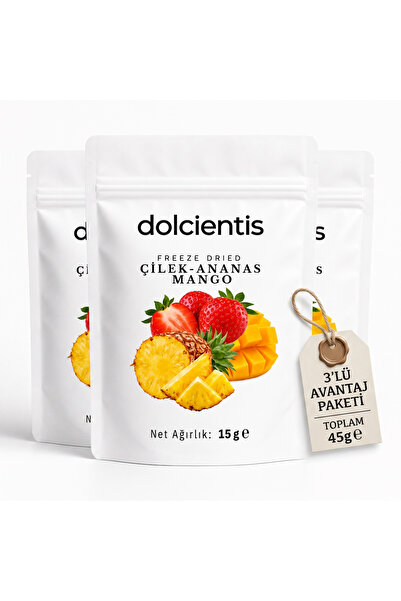 Freeze Dried Mix 3'lü Avantaj Paket Çilek Ananas Mango 15 g Dondurularak Kurutulmuş Karışık Meyve Cipsi