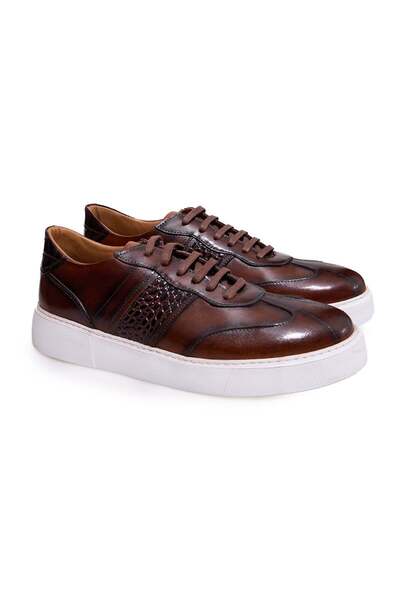 FRANCO CALVANI Brown Lace-Up Genuine Leather Men's Shoes