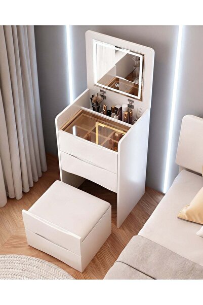 Generic 2 in 1 Dresser with Stool and Mirror, Dressing Table with Filp-top LE...