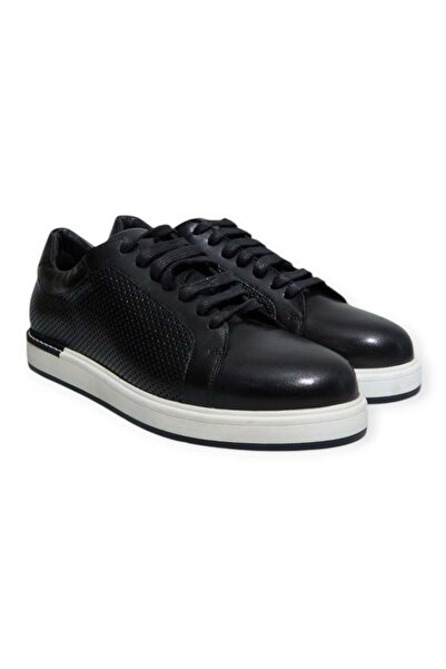 FRANCO CALVANI Black Color Lace-Up Genuine Leather Men's Shoes