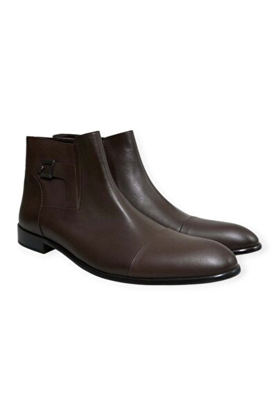 FRANCO CALVANI Brown Laceless Genuine Leather Men's Boots