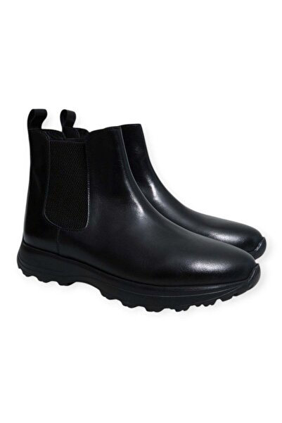 FRANCO CALVANI Black Color Laceless Genuine Leather Men's Boots