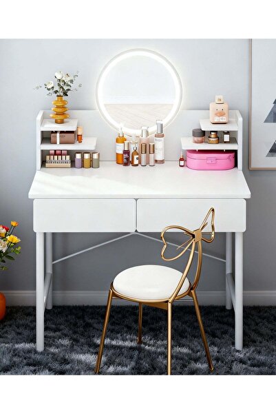 Generic Simple Makeup Vanity Dressing Table, Steel Leg Small White Table with...