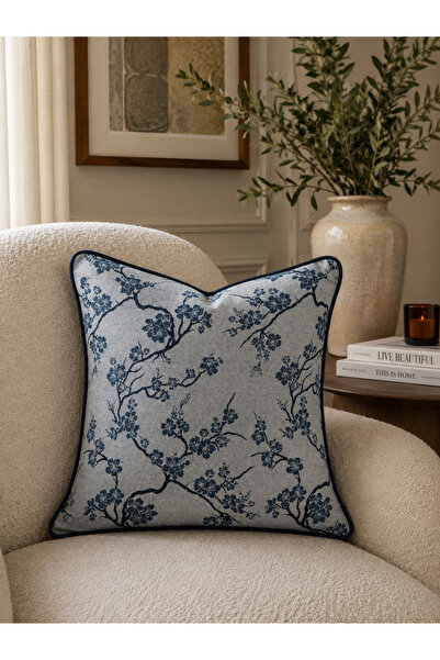 GAVİLLA Sakura Çiçek Desen Gri Kırlent Kılıfı (45x45)