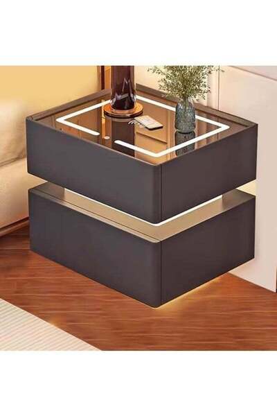 NKX Modern Bedside Nightstand Table with LED Mirror, Sensor Light, Wireless C...