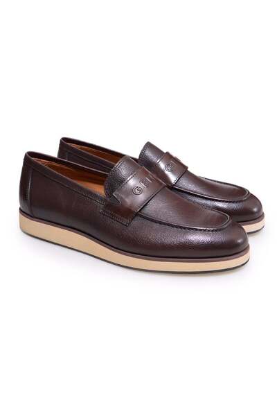 FRANCO CALVANI Brown Laceless Genuine Leather Men's Shoes