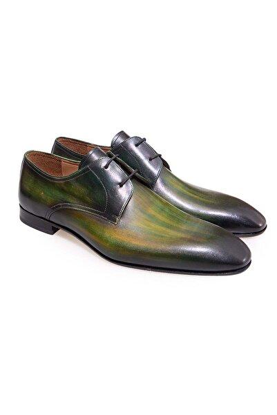 FRANCO CALVANI Green Color Lace-Up Genuine Leather Men's Shoes