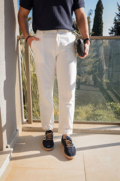 no7man Hush White 100% Cotton Men's Trousers