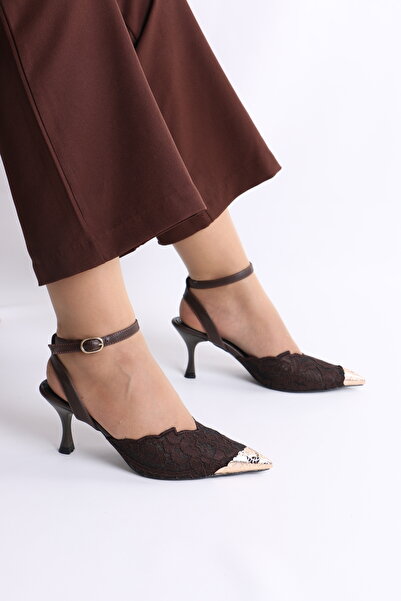 tulin women Lony Lace Embroidery Detail Ankle Strap Thin Heeled Women's Shoes...