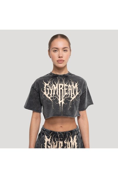 GymBeam Tricou crop Abyss de damă, gri antracit, M
