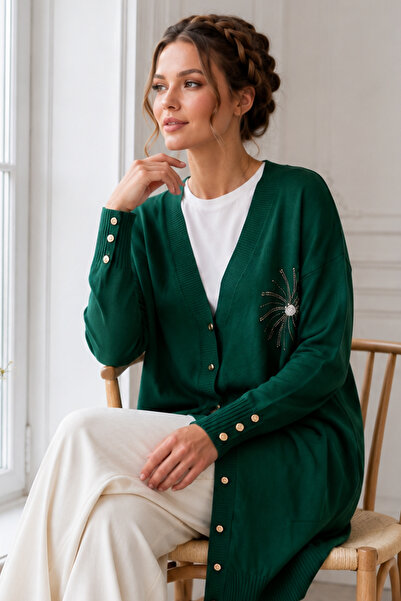 benguen Collar Detailed Mercerized Cardigan N3362 Emerald Green