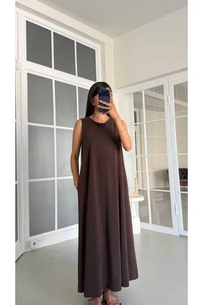 Olbia Women's Brown Sleeveless Long Modal Dress