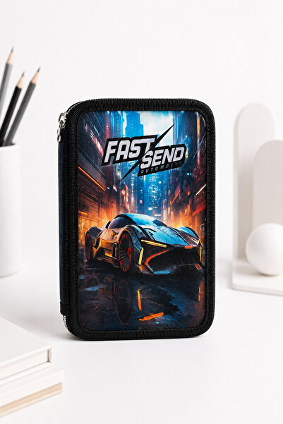 Generic Brand Penar Școlar Dublu Echipat pentru Băieți Fast Send, Mașină de C...