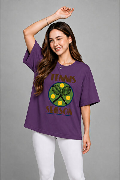 VODEXA Unisex Oversize Tennis Printed T-Shirt 100% Cotton Tennis Themed Comfo...