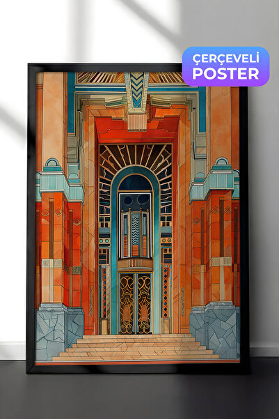 Zestia Pictură murală de artă Art Deco înrămată în negru, Intrare în clădire ...