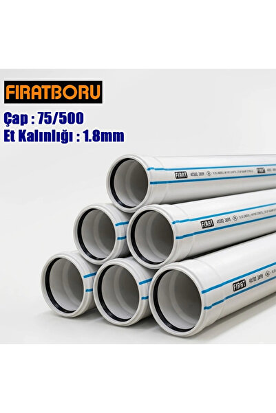 FIRAT 75/500mm PVC Atık Su Borusu, 1.8mm Et Kalınlığı, 1 Adet