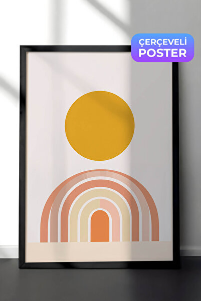 Zestia Pictură murală de artă minimalistă cu ramă neagră, compoziție Soare și...