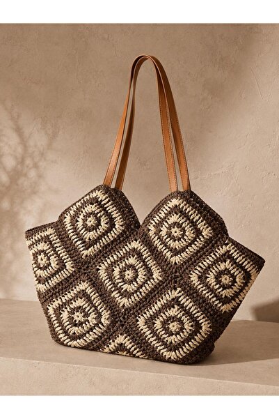Luminos Butik Καφέ ψάθινη τσάντα CNT1153
