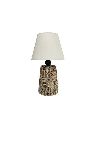 BSA LIGHTING JÜT MODERN BOHEM MASA LAMBASI (TAŞ GÖVDELİ)(KREM KONİK ABAJUR)