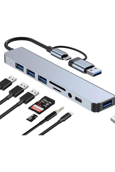 EBG Elektronik 8 In 2 Usb-C & USB 3.0 Hub Çoklayıcı Usb, Type-C, Sd/tf ve Aux Çevirici x USB 3.0: 5gbps Ultra Hızlı Veri Transferi.