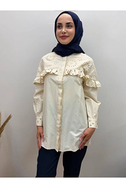 jooq Women's Scallop Embroidered Ruffle Detailed Shirt