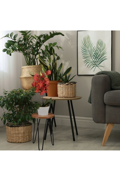 NO BRAND Suport rotund pentru plante, din lemn retro, pe picioare metalice