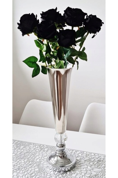 NO BRAND Vază metalică argintie înaltă 46 cm glamour K/M