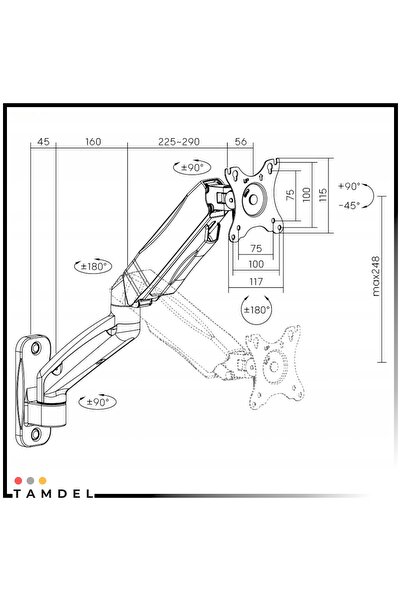 NO BRAND Suport laptop de perete, pivotant, cu braț cu piston pe gaz, extensi...