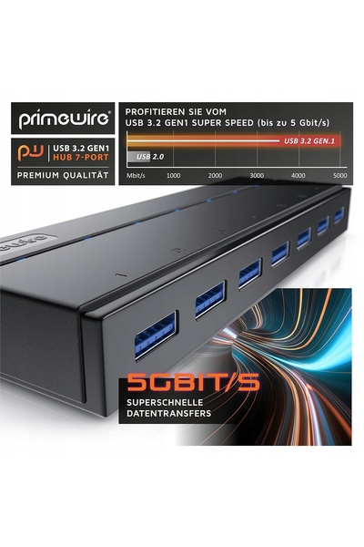 NO BRAND PRIMEWIRE HUB USB 3.0 cu 7 porturi, splitter, hub activ, hub pentru ...