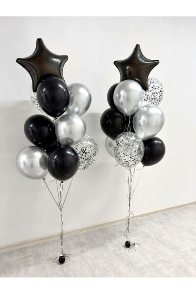 Organizasyon Pazarı Set of 20 Black Silver Confetti Balloons Black Star Foil ...