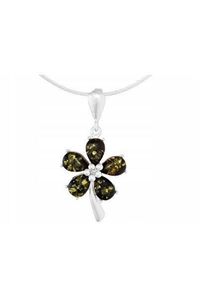 NO BRAND Colier scurt argintat, choker cu floare și flori verzi de chihlimbar...