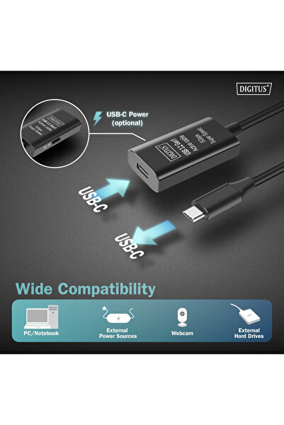 Digitus Cablu prelungitor activ DA-73108, USB 3.2 Gen1, 5Gbps, USB-C