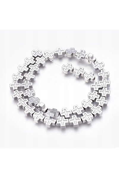 NO BRAND Pandantiv cruce din hematit placat cu platină, DIY, 10x10x4mm, pentr...