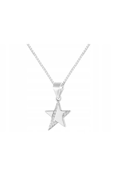 NO BRAND Colier choker argintiu mic de damă cu stea și pietre de zirconiu, 35 cm