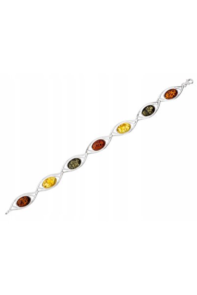NO BRAND Brățară din argint 925 cu pietre de chihlimbar baltic colorate, 19 cm