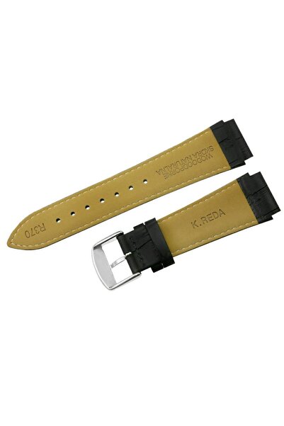 NO BRAND Curea REDA 24mm / 18mm, model KROKODYL, neagră, cu cusături negre.