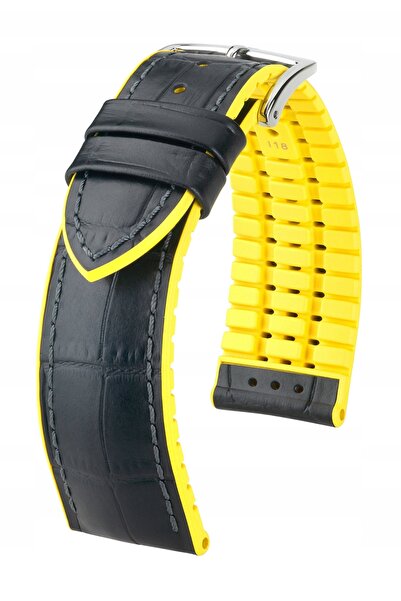 NO BRAND HIRSCH Andy L - NEGRU/GALBEN - 20mm - Curea de ceas din piele și cau...