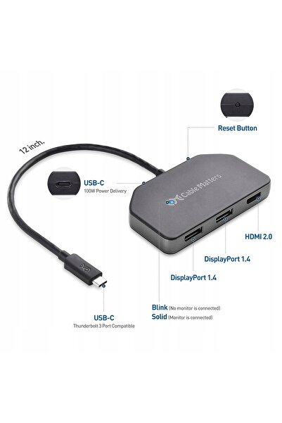 NO BRAND HUB USB-C 4K CABLU CU 2x DISPLAY PORT HDMI ȘI ÎNCĂRCARE 100 " (assum...