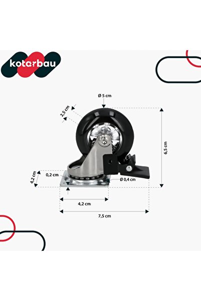 NO BRAND Set de 4 roți pivotante din cauciuc negru de 50mm, cu frână, pentru ...