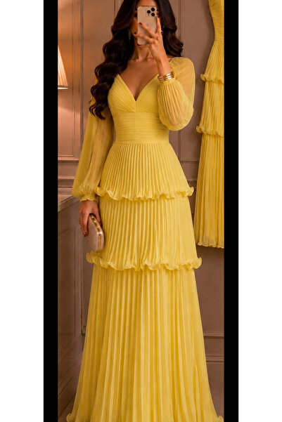 AREEJ FASHION فستان سهرة طويل بليسيه طبقات