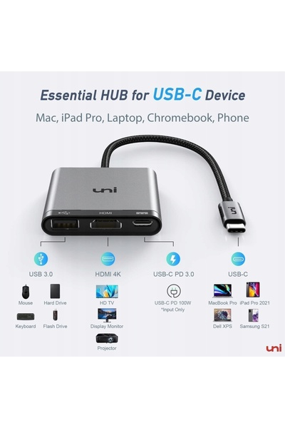 Uni ADAPTOR USB-C 3 W 1 MULTIPORT HDMI USB 3.0 USB-C OPLOT