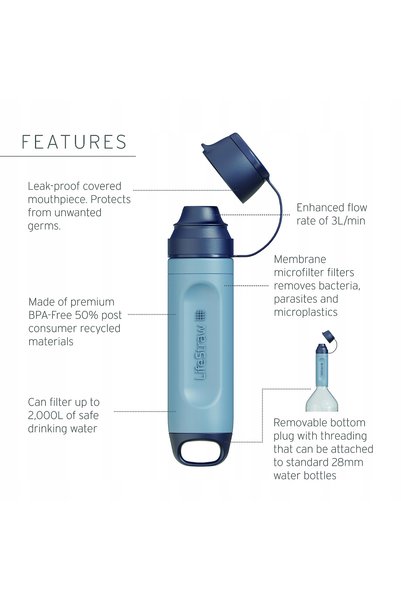 NO BRAND Filtru de apă pentru călătorii LifeStraw SOLO Peak Series - albastru...