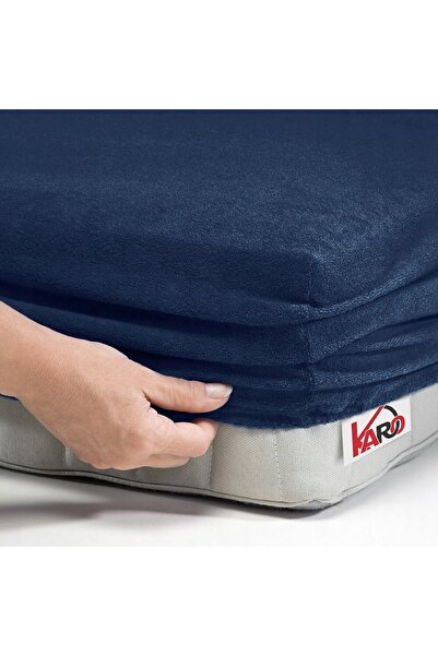 NO BRAND Cearșaf de pat din frotir cu elastic 140x200 albastru marin 034 gros...