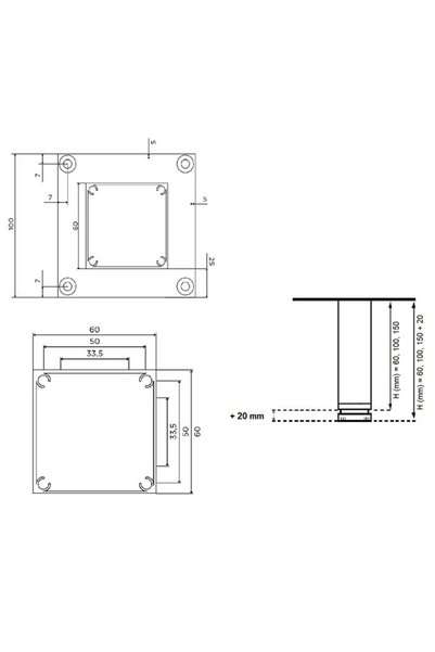 NO BRAND 4 x picior de mobilier reglabil, înălțime 60 mm, cromat