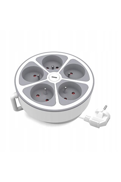 NO BRAND Prelungitor rotund cu 5 prize, cu împământare, 2 metri, cu întrerupător