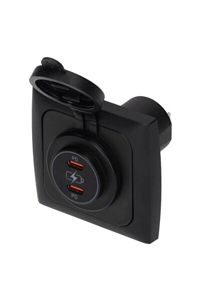 Haba Priză C-line 2x USB-C PD 36 W neagră pentru autorulotă sau rulotă.