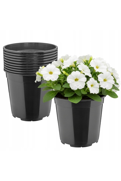 NO BRAND 10x Ghiveci rotund din plastic Ø20cm 4l Negru Garronda
