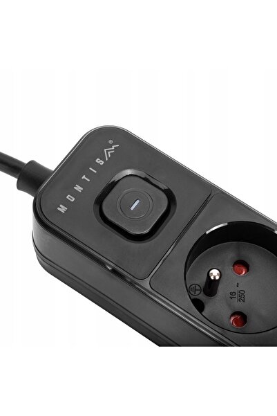 MONTIS Prelungitor 3 prize 2x USB A+C 5 metri negru întrerupător 2300W IP20