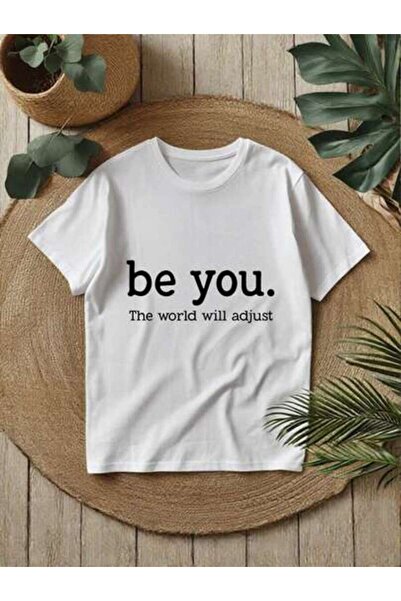 26LIK Women's "Be Yourself" Black & White Inspirational Print Short Sleeve Cr...